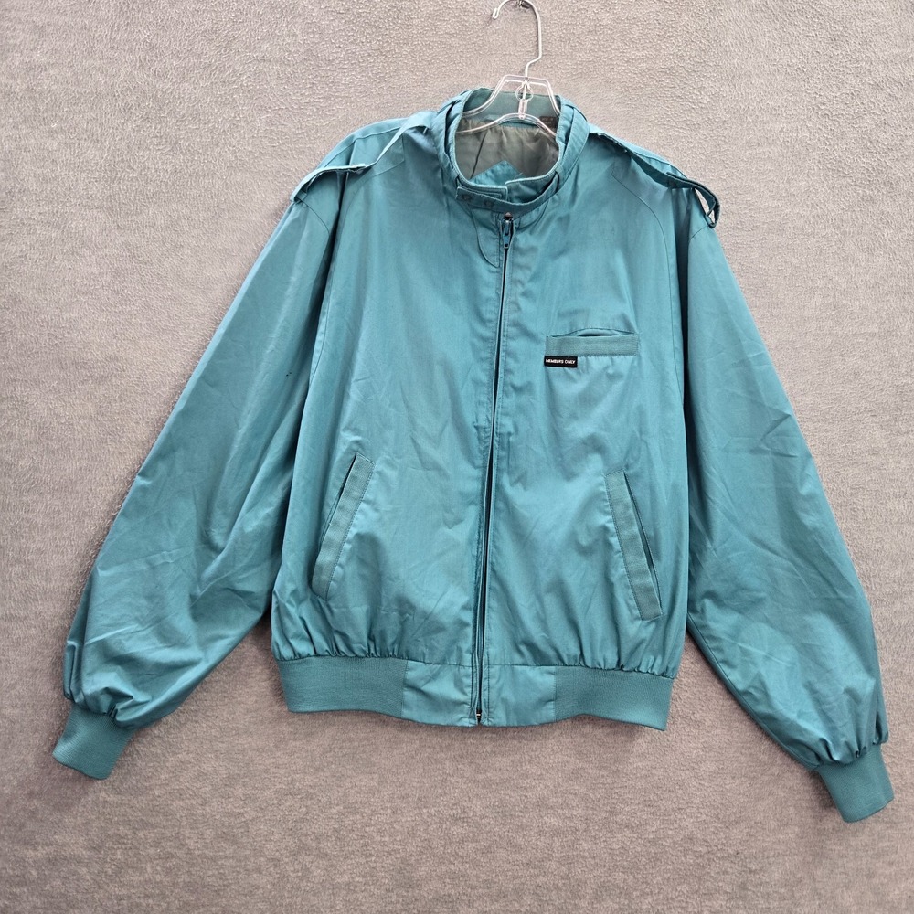 Members Only Men Bomber Jacket 42 Blue Full Zip Mock Neck Nylon Logo READ